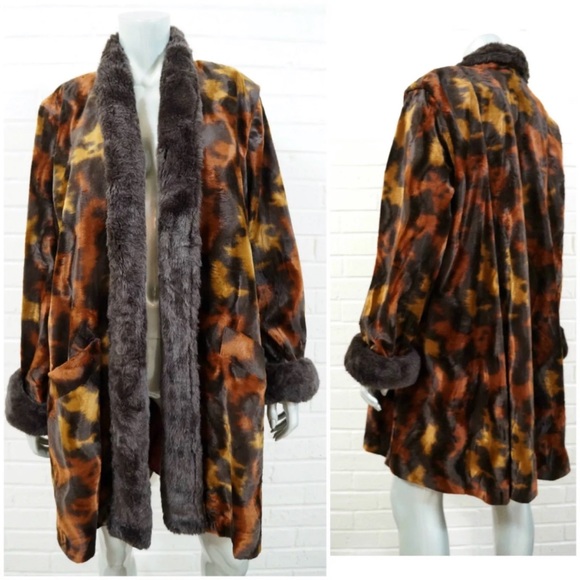 Vintage Jackets & Blazers - VTG 70s Boho Rust Brown Tie Dye Velvet Swing Coat